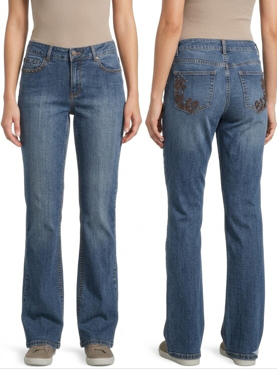 Coldwater Creek Denim - ​Coldwater Creek Straight Leg Jeans Size 12 Embroidered Studded High Rise Blue